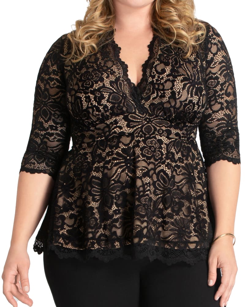 Plus Size Linden Lace Peplum Top | BLACK LACE/NUDE LINING